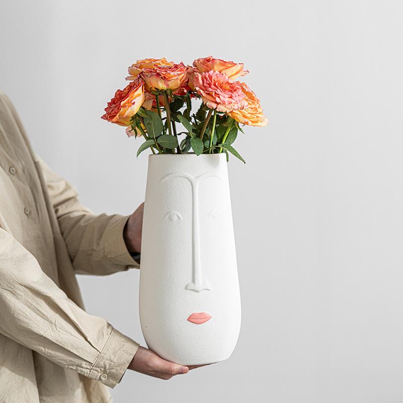 Face Large Diameter Flower Insert Creative Ceramic Vase High-End Ornament Home Desktop Simple Decoration