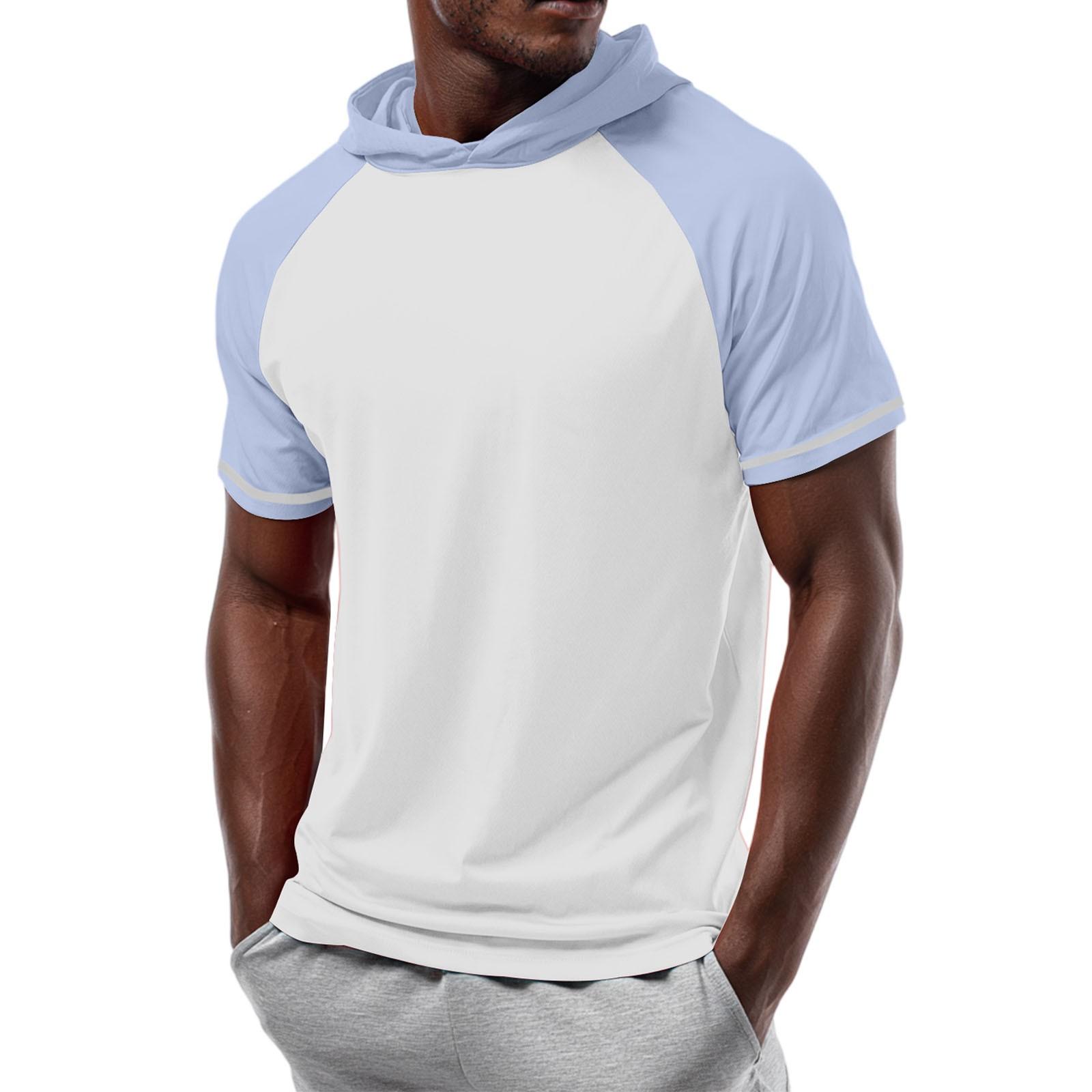 Men s Straight Shoulder Short-sleeved Hoodie T-shirt Sweatshirt XL белый