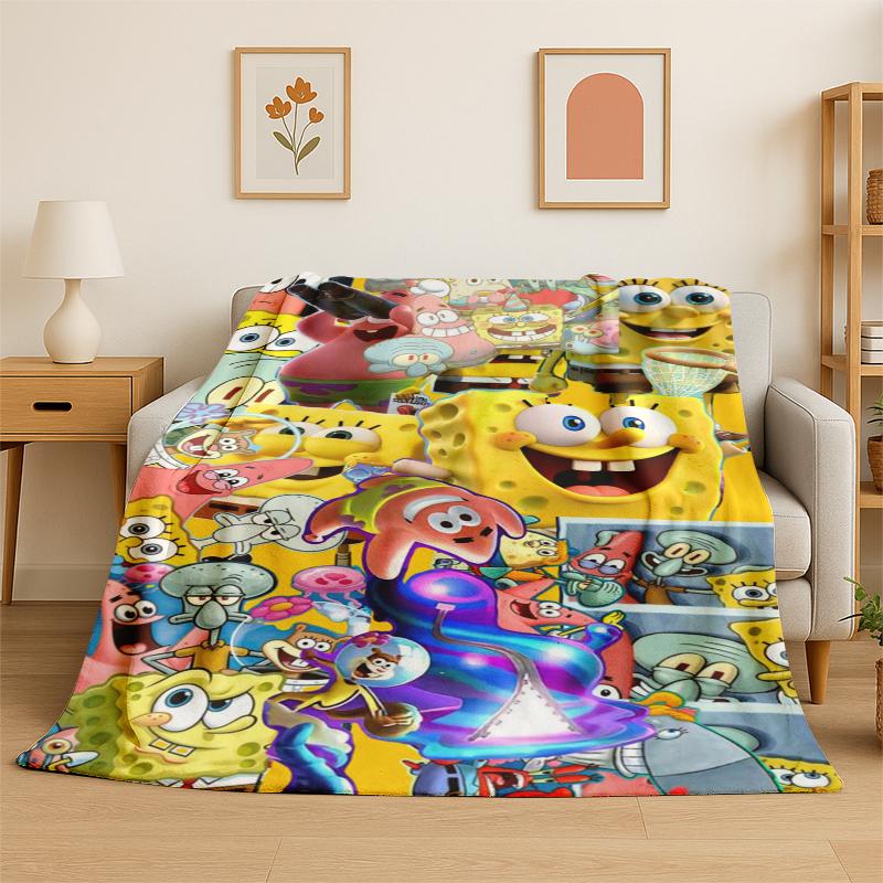 Cartoon S-SpongeBob Patrick Star Flannel Blanket Soft Warm Throw Blanket for Bedroom Living Room Bed Travel Camping Picnic Kid