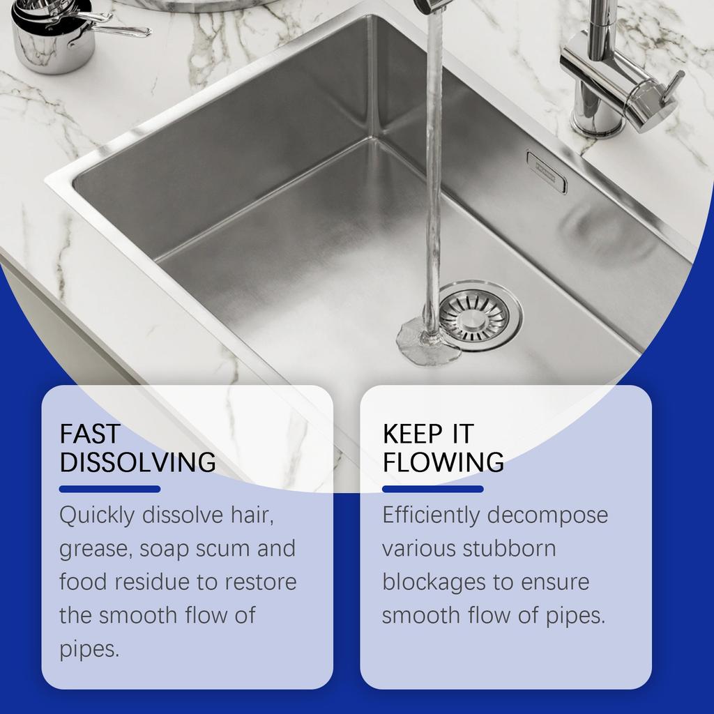 Silný čisticí prášek dokáže rychle uvolnit odtok umyvadla, kuchyně a toalety a odstranit pachy.