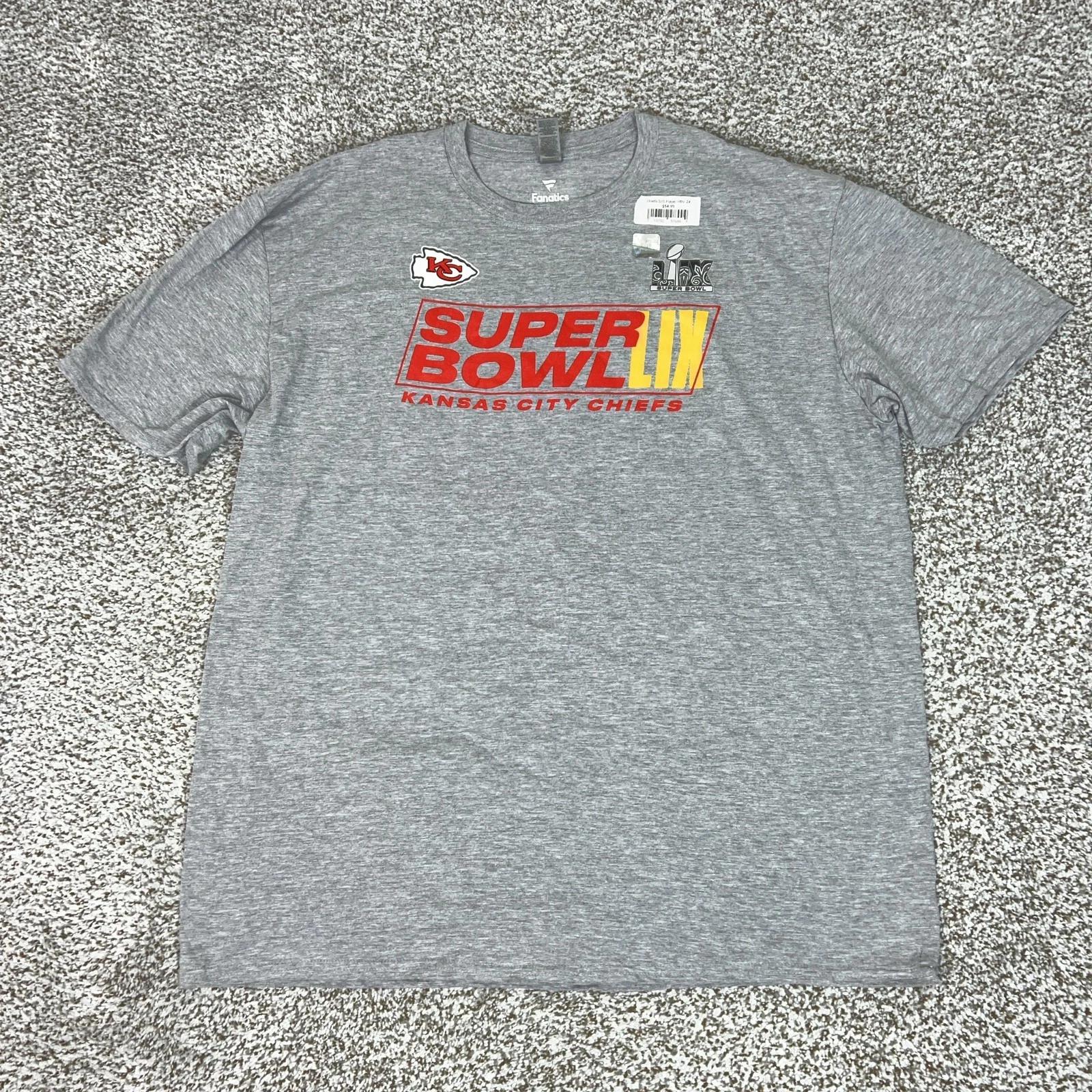 Kansas City Chiefs Shirt Mens 2XL Gray NFL Football Super Bowl LIX Fanatics M