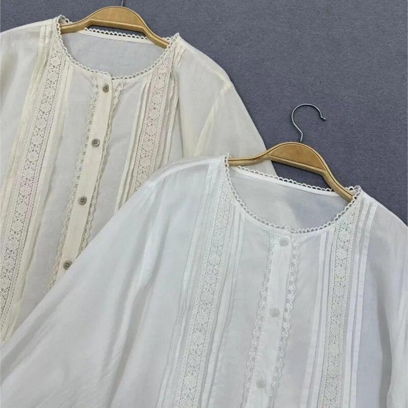 Johnature Frühen Frühling Japanischen Mori Mädchen Baumwolle Stickerei Langarm Shirts Lose Süße Rüschen Frauen Blusen