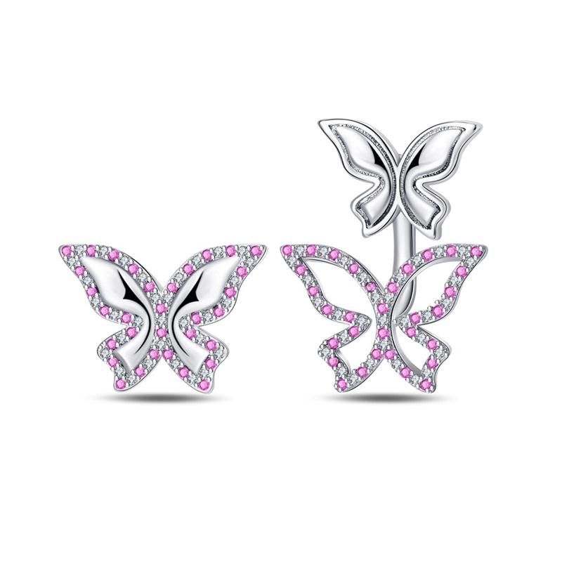 Fashion Spring Series Earrings For Women 925 Silver Color Butterfly Dragonfly Flower Heart Shaped Ear Studs Fine Jewelry Couple