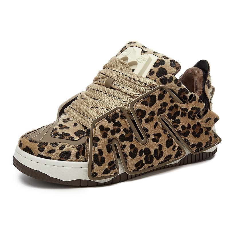 

Ослепительный леопардовый принт коричневый корейская версия универсальный модный тренд увеличивающие рост кеды хлебные туфли женские 40