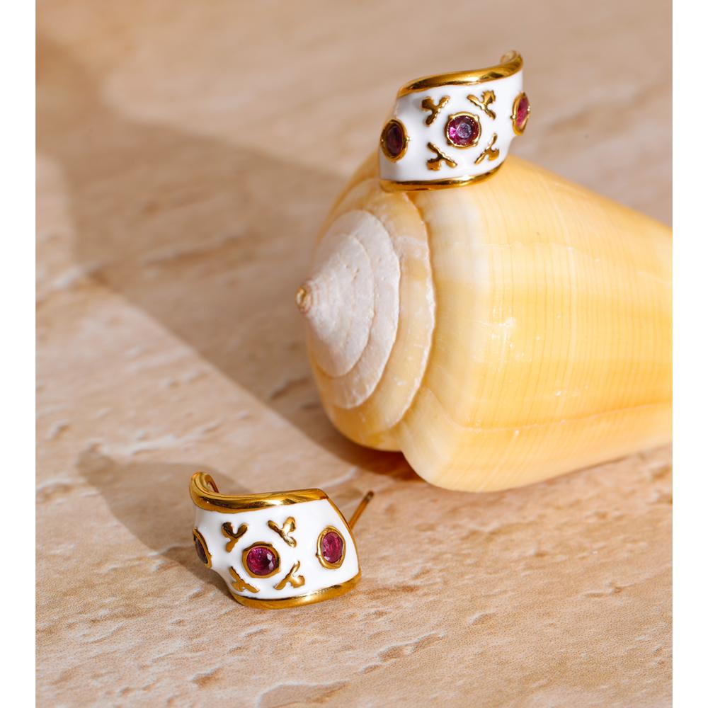 Eetit Weiße Emaille Zirkonia C-Form Huggie Ohrringe für Damen Edelstahl Täglich Hochwertiger Schicker Schmuck Allergie Vorbeugen