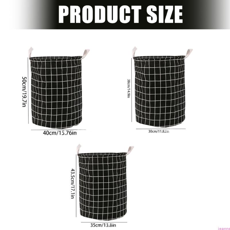 Spacious Grid Pattern Cotton Linen Foldable Laundry Basket for Home Storage of Dirty Clothes Toy and Household Items