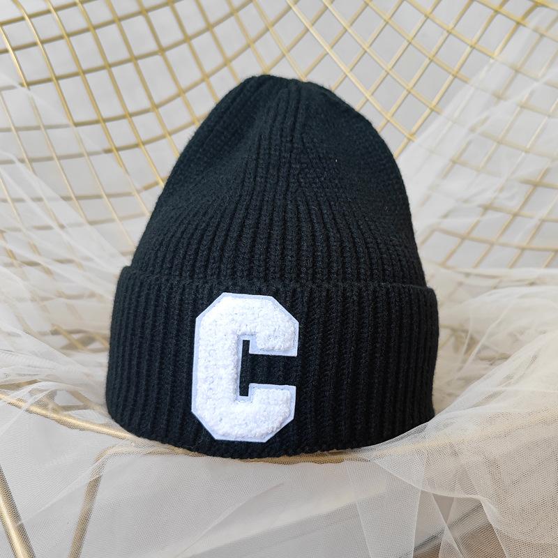 Korean Version Simple Large C Letter Wool Hat Autumn Hat Women New Age Reduction Warm Ear Protection Knit Hat Winter Student
