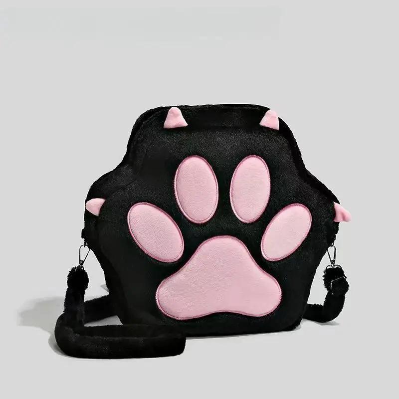 

JK Girls Bag Cute Cat Paw Plush Backpack with Adjustable Straps Soft Furry Purse Cartoon Backpack for Women Girls чёрный
