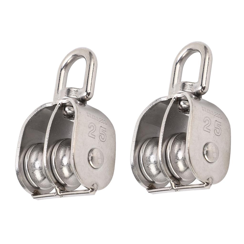 2Pcs Double Pulley Stainless Steel M25 Double Pulley Block 150kg Bearing Swivel Pulley Wheel Roller