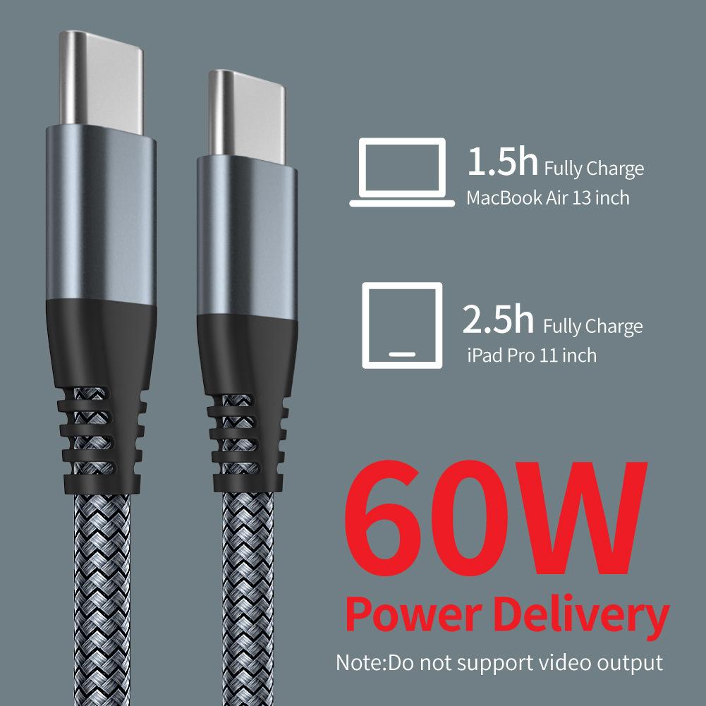 Double-ended Type-c PD Fast Charging Data Cable C to C 90 Degree Elbow 60W Notebook Computer Mobile Phone Charging Cable