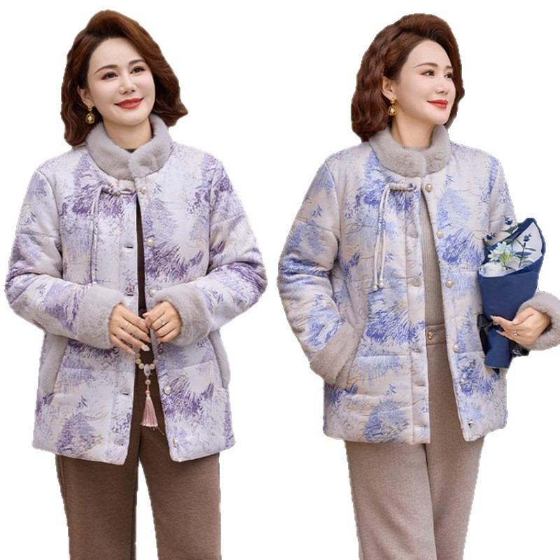 Mid-winter Cotton-padded Clothes, Middle-aged and Elderly Women's Cotton-padded Jackets, Piled and Thickened Cotton-padded Jackets, New Models.