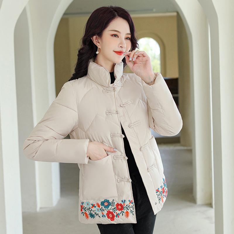 Thickened Cotton-padded Clothes Women's Short Winter New Middle-aged Mother Clothes Embroidered Retro Down Cotton-padded Jackets Women