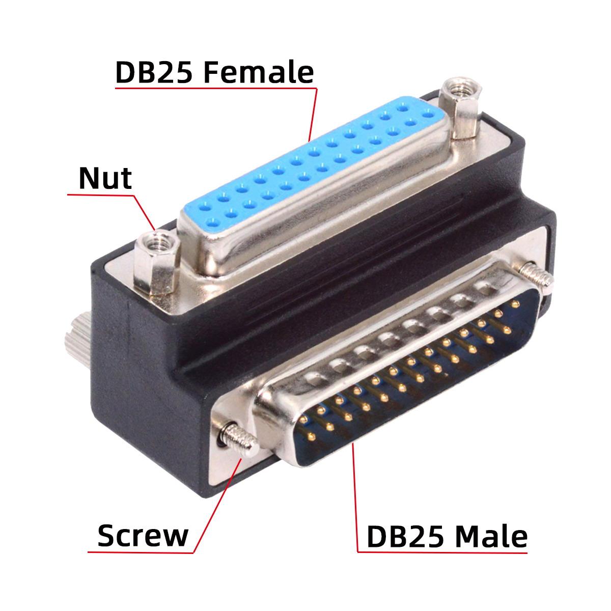 

DB-008-UP DB-25PIN Up 90-Degree Angled DSUB Parallel LPT AES/EBU 25-Pin Male Screw to Female Nut Adapter As Shown A