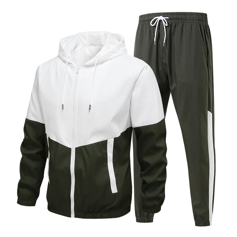 New Spring and Autumn Men's Sports and Casual Suit Teen Color Block Hooded Long Sleeve Jacket Trousers Two-piece Set
