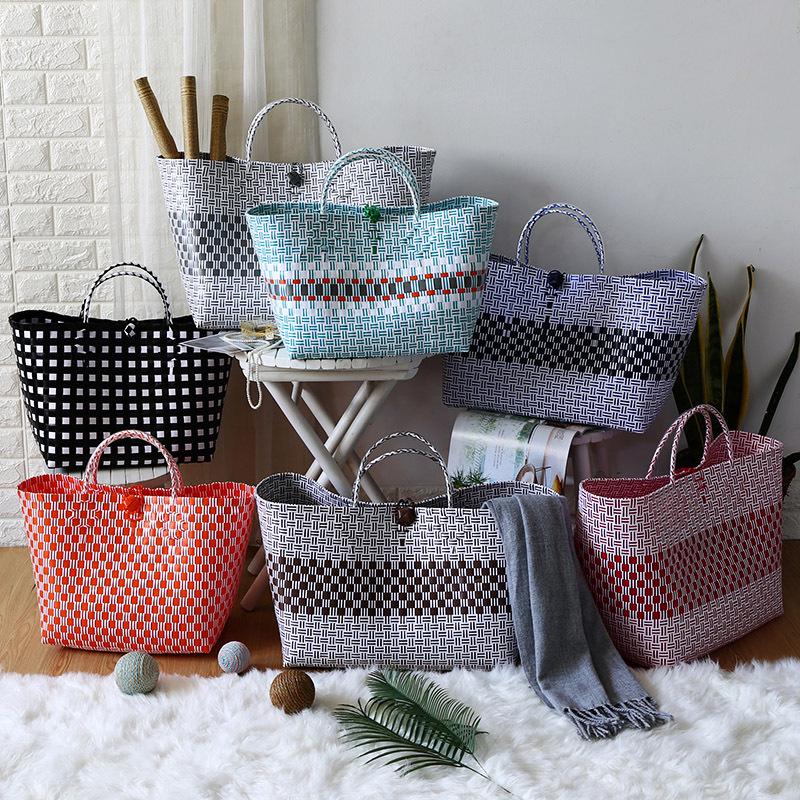 Vietnamese Large Imitation Rattan Handled Storage and Grocery Basket