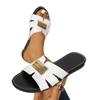 Women's Wide Width Solid Color Slides, Round Toe Flat Sandals, Classic Summer Slippers for Women