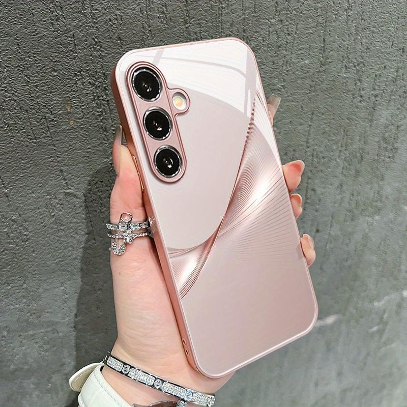 Minimalist Curved Radial Line Tempered Glass Cover Metallic Paint Phone Case Fit Samsung Galaxy Ultra and other models