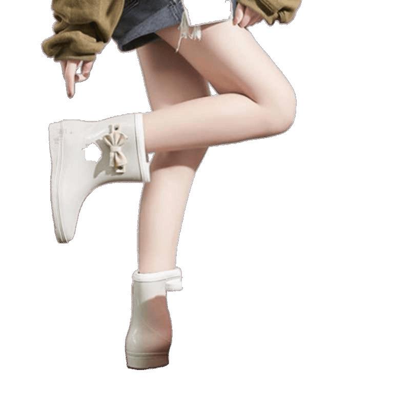 Four Seasons Spring and Autumn Fashion Rain Shoes Women's Rain Boots Korean Short Medium Tube Flat Bottom Non-slip Non-slip Rubber Shoes Overshoes