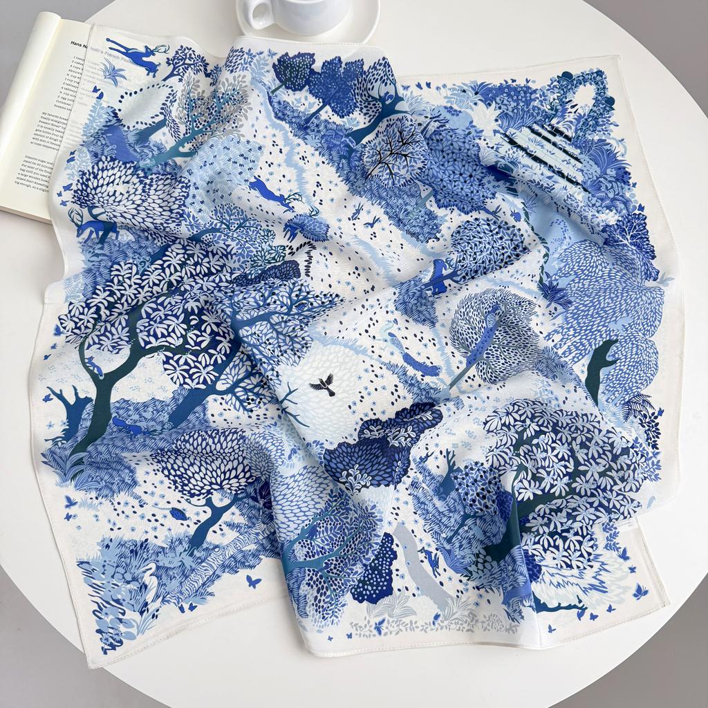 Retro Old Money Wind Silk Double Crepe Silk Scarf Women's Spring and Summer Senior Sense Versatile 100% Mulberry Silk Square Scarf Thin Scarf
