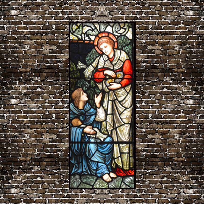 Pellicola Vetro Colorato Statico Stile Vintage Arte Sacra Adesivi per Finestre PVC Autoadesiva Pellicola Cristiana Europea Classica