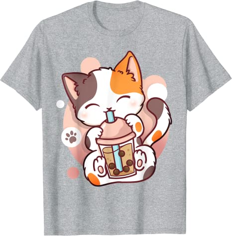 Cat Boba Tea BubbleTea Kawaii Anime Japanese Neko Girl Teen TShirt Y2k Cute Cartoon Unisexga Graphic Clothes Novelty Personality