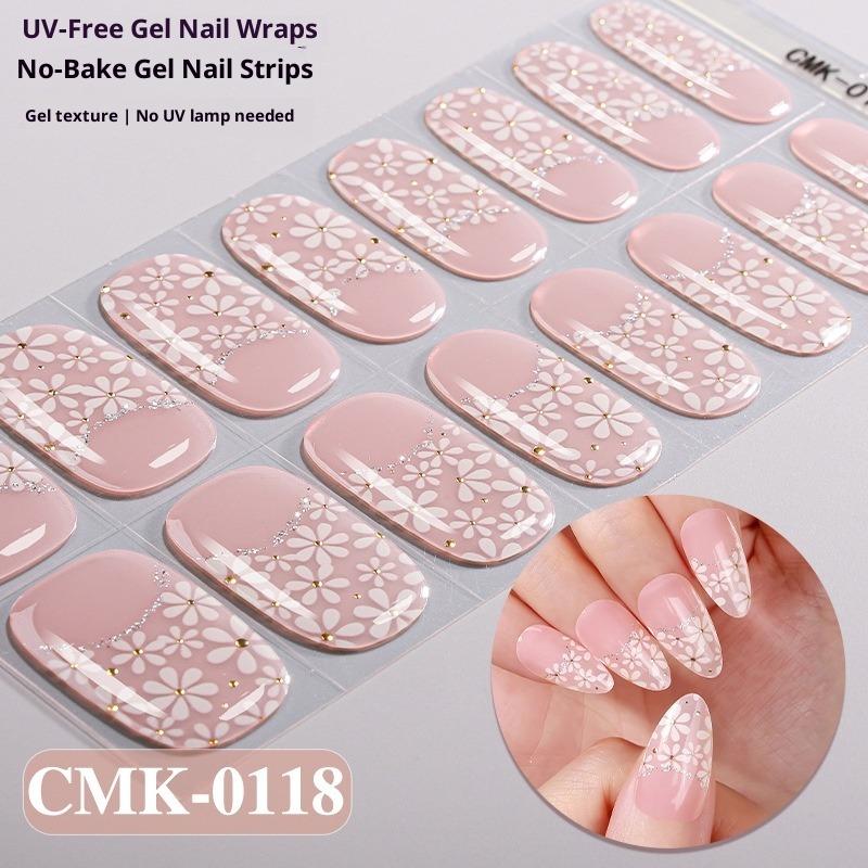French Gradient Glitter Laser No-bake Gel Nail Stickers UV-Free Gel Nail Stickers