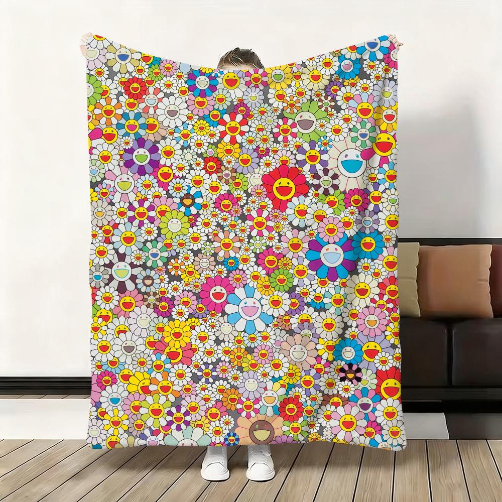 Blumen T-Takashi Murakami Decke Weiche Flanelldecke Warme Knie Hautfreundliche Decke für Sofa Büro Bett Reisen Winter Übergröße
