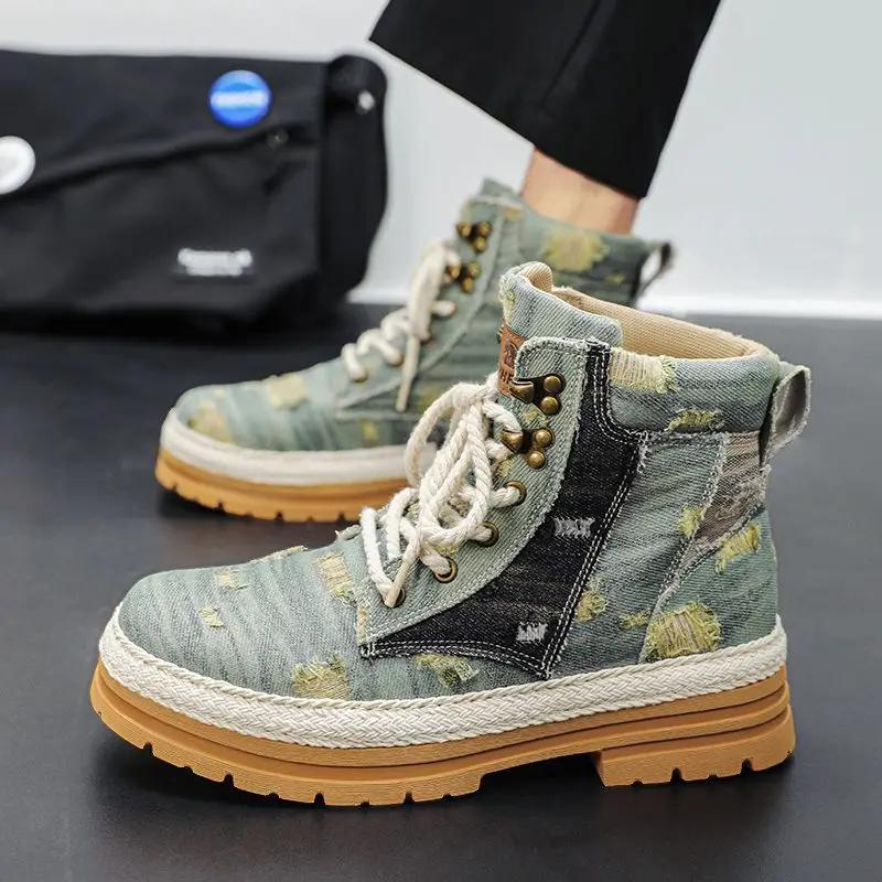 Man Shoes Canvas Ankle Short Barrel Booties Boots for Men Spring Autumn High Quality Original Deals Sale Offer Vintage Casual