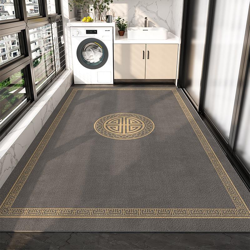 Balcony Waterproof Floor Mat Large Gray Carpet Pvc Leather Non-slip Rug New Chinese Style Retro Home Decoration Rugs for Kitchen
