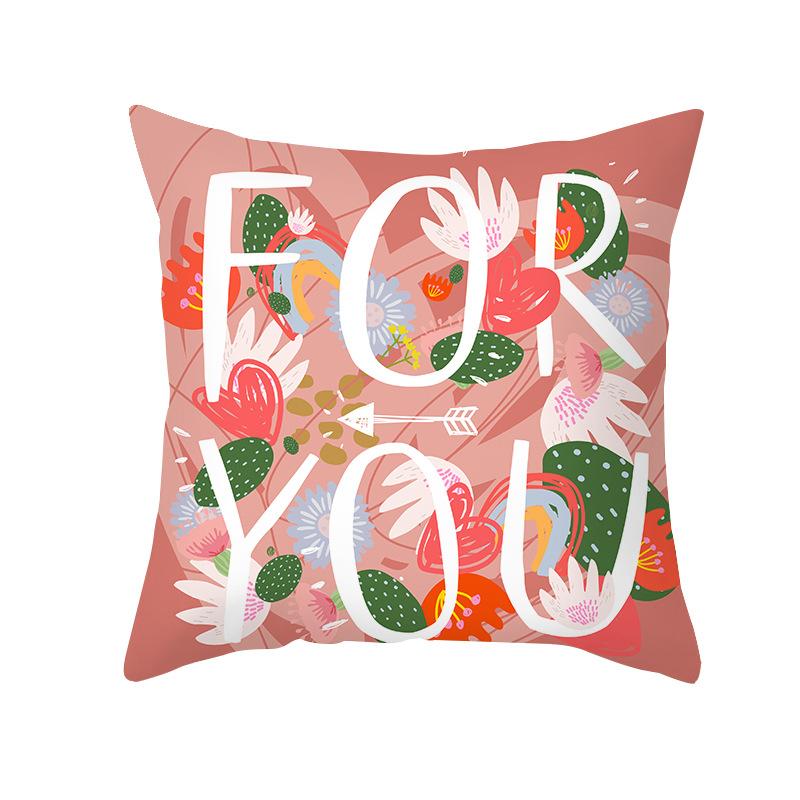 Shopee Valentine's Day Pillow Cover Home Sofa Cushion Cover Peach Skin Printed Living Room Bedroom Cushion Cover