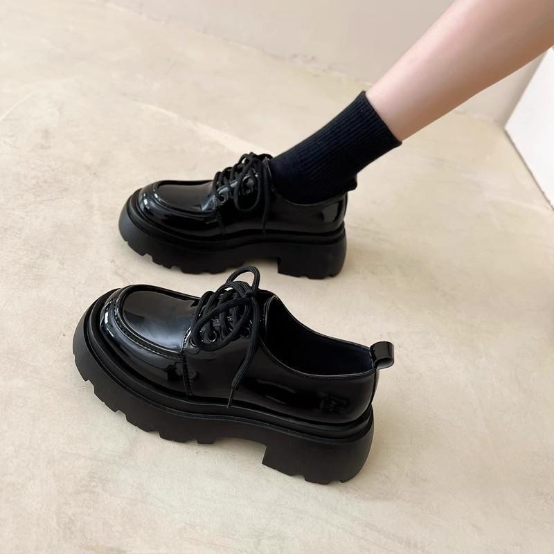 Thick-soled small leather shoes women's new spring versatile black single shoes muffin tide