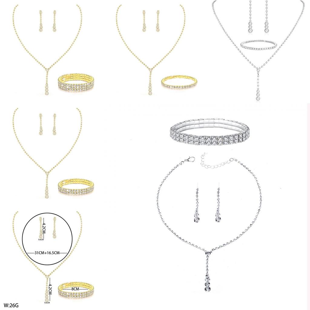 Elegant Silver Alloy Bridal Necklace Earrings Bracelet Set With Geometric Design For Wedding Party