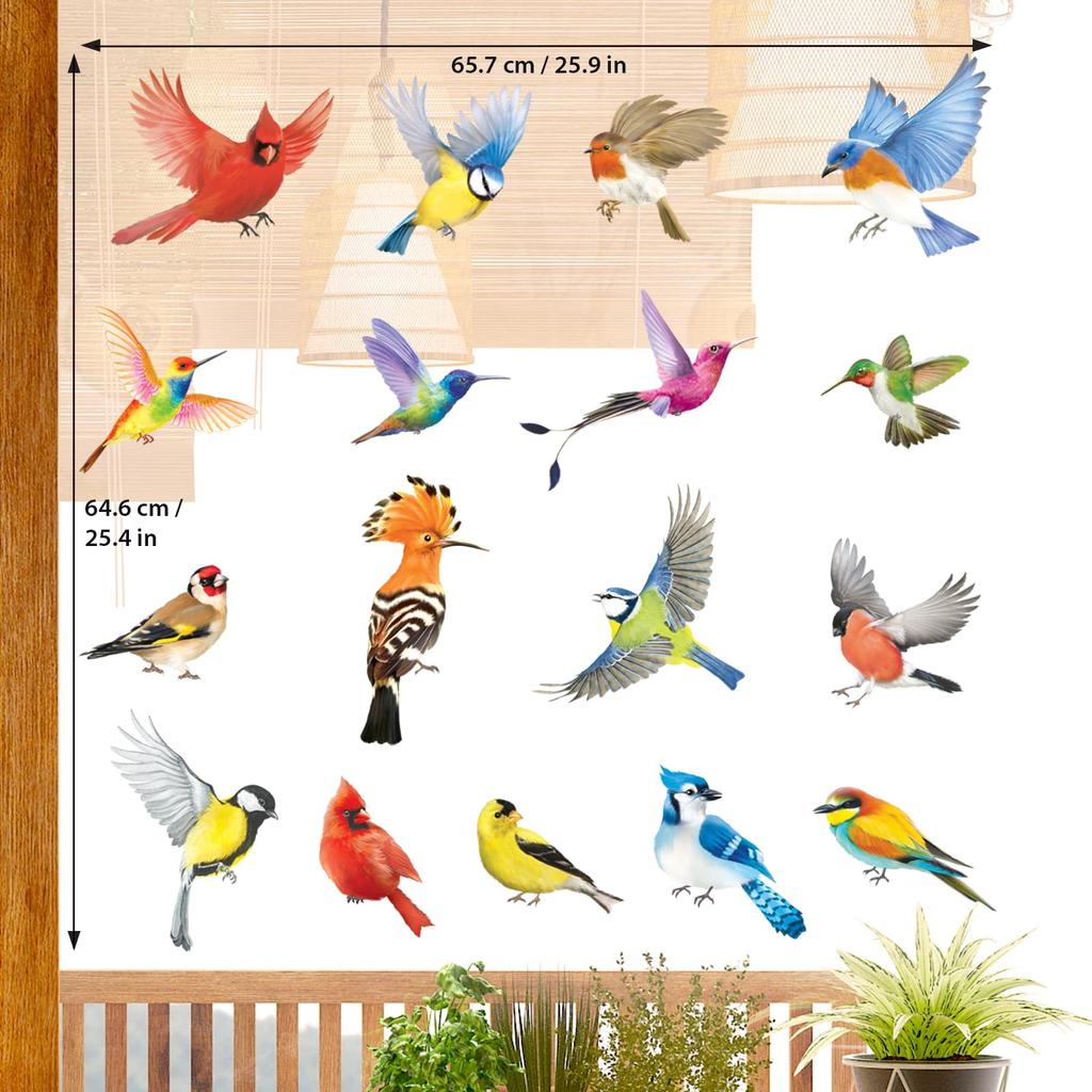 DECOWALL Beautiful Bird Window Reusable Glass Bird Collision Prevention Decals Set of 17 Birds CDS4-9003 Anti-Static Stickers, Anti-Collision -