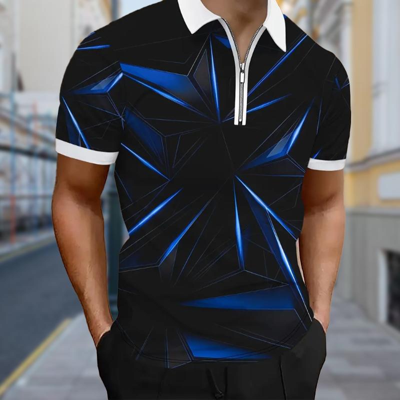 

Мужская рубашка поло повседневная на молнии с коротким рукавом модная повседневная на молнии лето весна стандартный крой пятиугольная градиентная рубашка с 3D принтом 2XL жёлтый