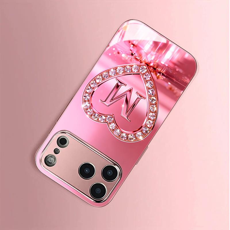 Diamond Love Letter Tempered Glass Phone Case for iPhone 17 Pro Max 11 12 13 Pro 14 15 16 Plus 16E 17Air Lens Protection Cover