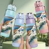 1PC Santorini Sea View Landscape 750ml Color Plastic Sports Water Bottle Leakproof Flip Straw Lid For Sports Office Home Use