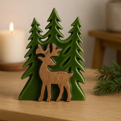 Stag In Forest 3D Mango Wood Enamel Decor