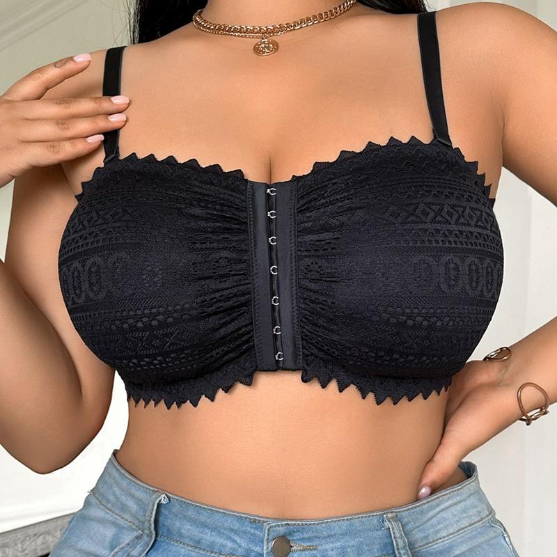 Biustonosz Damski Plus Size z Przodu na Zapięcie Czarny Koronkowy Biustonosz
