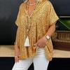 T-shirt Pullover Casual da Donna Estiva a Maniche Corte, Colore Unito, Vestibilità Larga, con Scollo a V e Paillettes