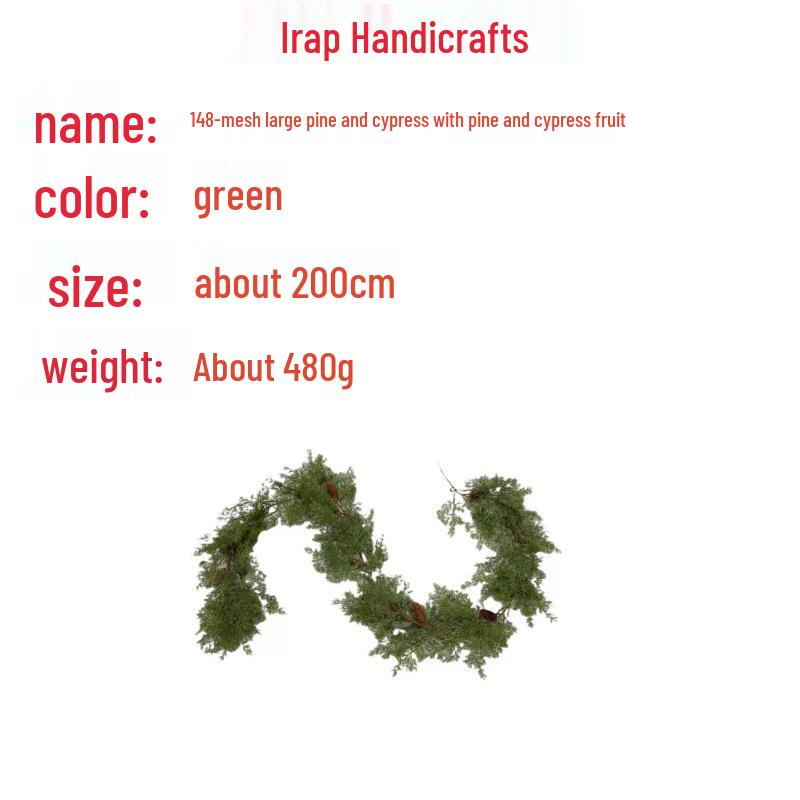 Simulated Green Pine Needle Rattan Vine, 2m Encrypted Plastic Christmas Decoration for Festive Atmosphere.