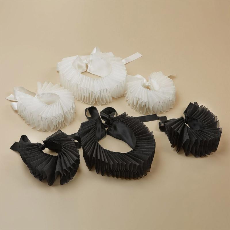 Vintage Kołnierz Kryza na Szyję Zestaw Falban Mankietów Renesans Elżbietański Steampunk Kostium Cosplay Akcesoria na Imprezę Halloween