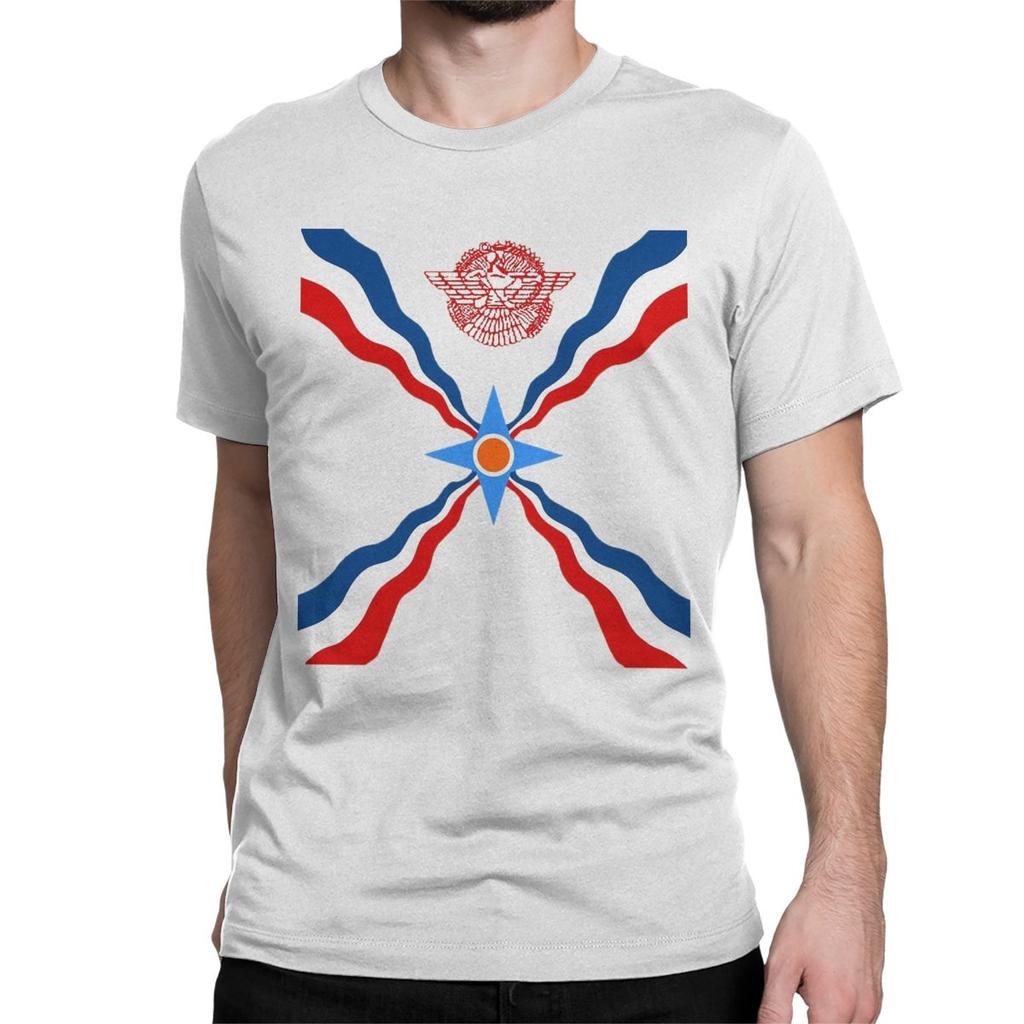 Assyrian Flag Assyria T-Shirts Men Fashion Pure Cotton Tees Round Neck Short Sleeve T Shirt Gift Idea Clothes