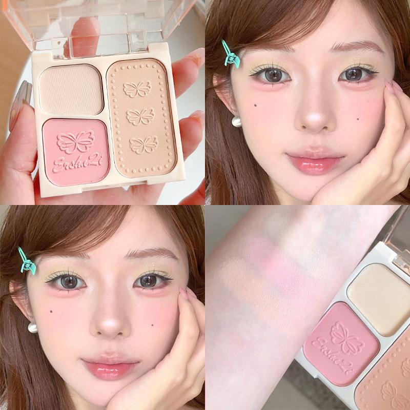 Three Color Blush Palette Matte Highlight Contour Natural Eye Makeup For Korean Style Girls Early Morning Class