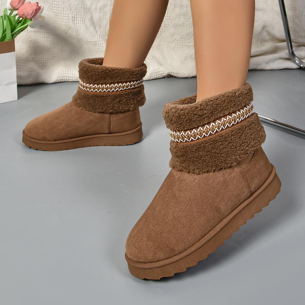 fashion Fashion Striped Short Plush Warm Snow Boots Women Winter Faux Fur Flat Ankle Boots Woman Comfortable Slip On Cotton Padded Shoes