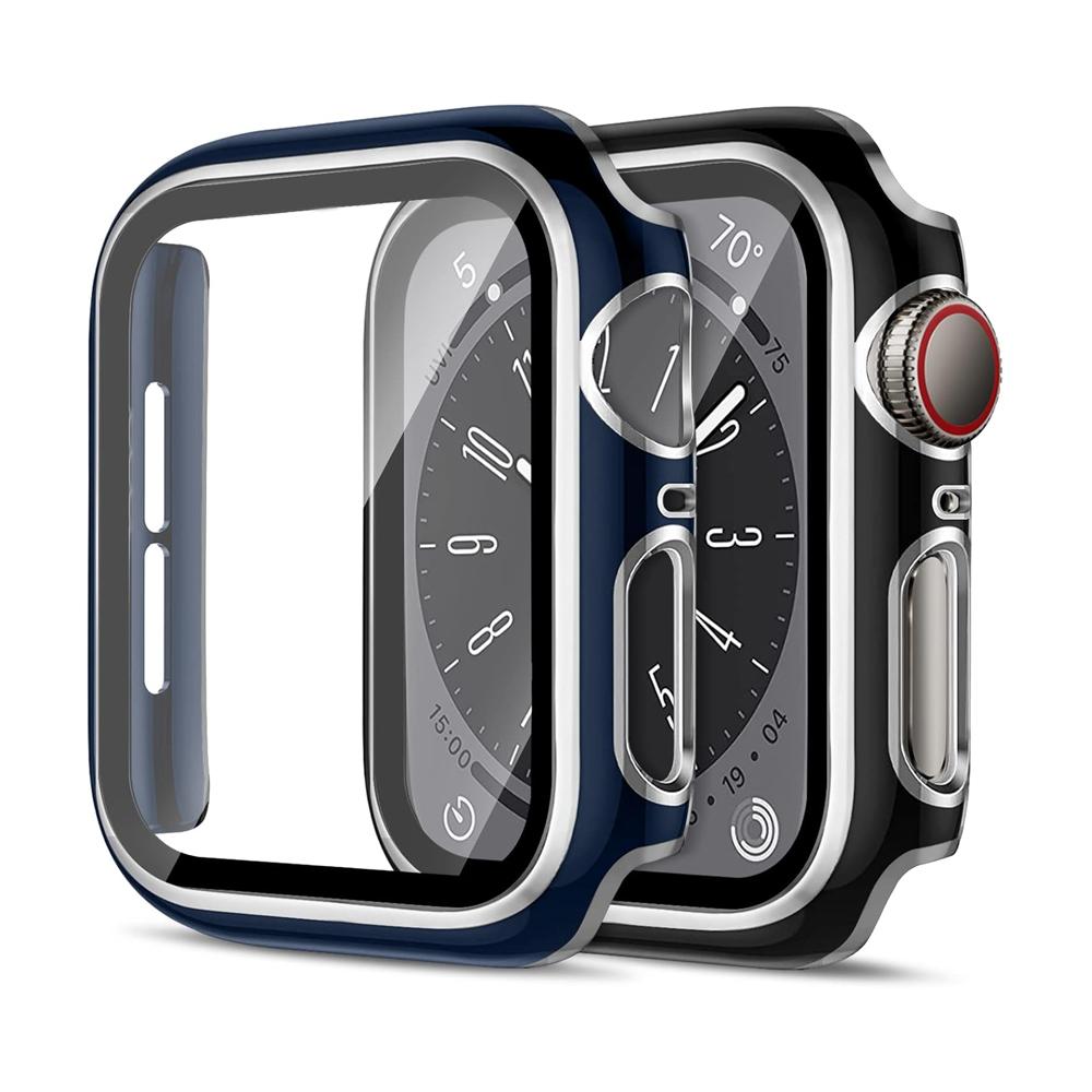 Displayschutz für Apple Watch Hülle 45mm 44mm 41mm 42mm 40mm 38mm PC Stoßfänger Gehärtetes Glas+Abdeckung iWatch Serie 9 8 7 SE 6 5 4