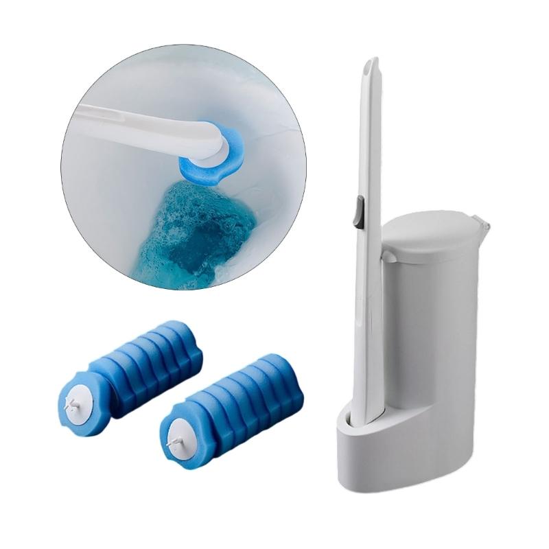 Replaceable Head Toilet Brush With Holders Set 16 Refills Sponge Pads Toilet Bowl Cleaner For Bathroom Cleaning Supplies
