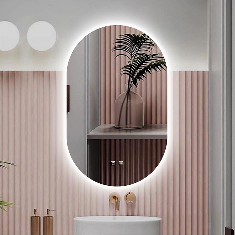 Oval Smart Vanity Bathroom Mirror High Quality Refection Three Color Brightness Dimmer With Anti-fog LED Hotel Bath Mirror