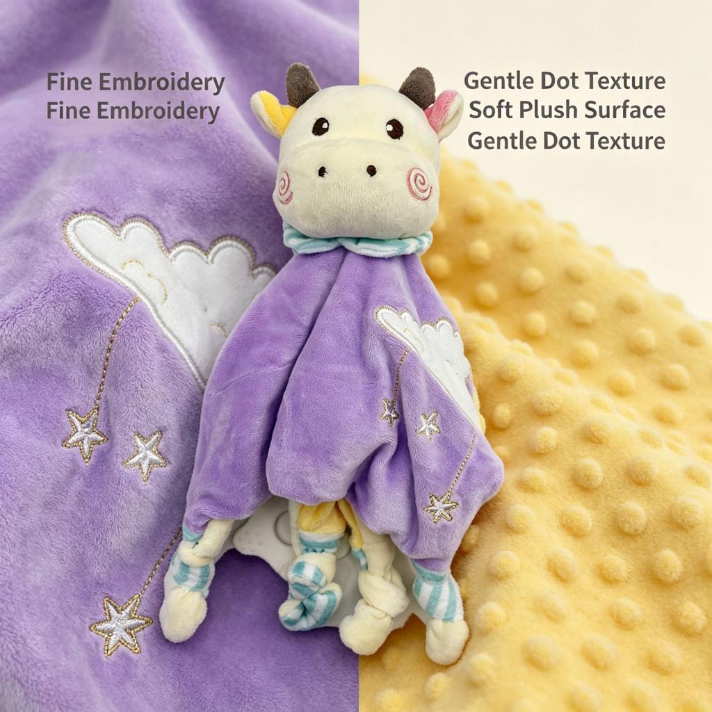 Baby Blanket with Teether , Sensory Plush Lovey , Bumpy Velvet Bib , Sleep Comfort Companion for Infant Boys Girls