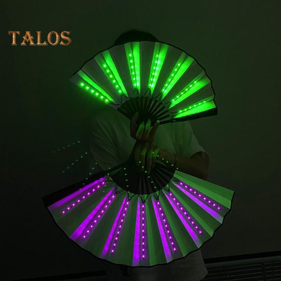 2 Pcs LED Lighted Dance Fans Foldable Handheld Rave Fans Light-up Folding Fans for Stage Performance Birthday Party Wedding