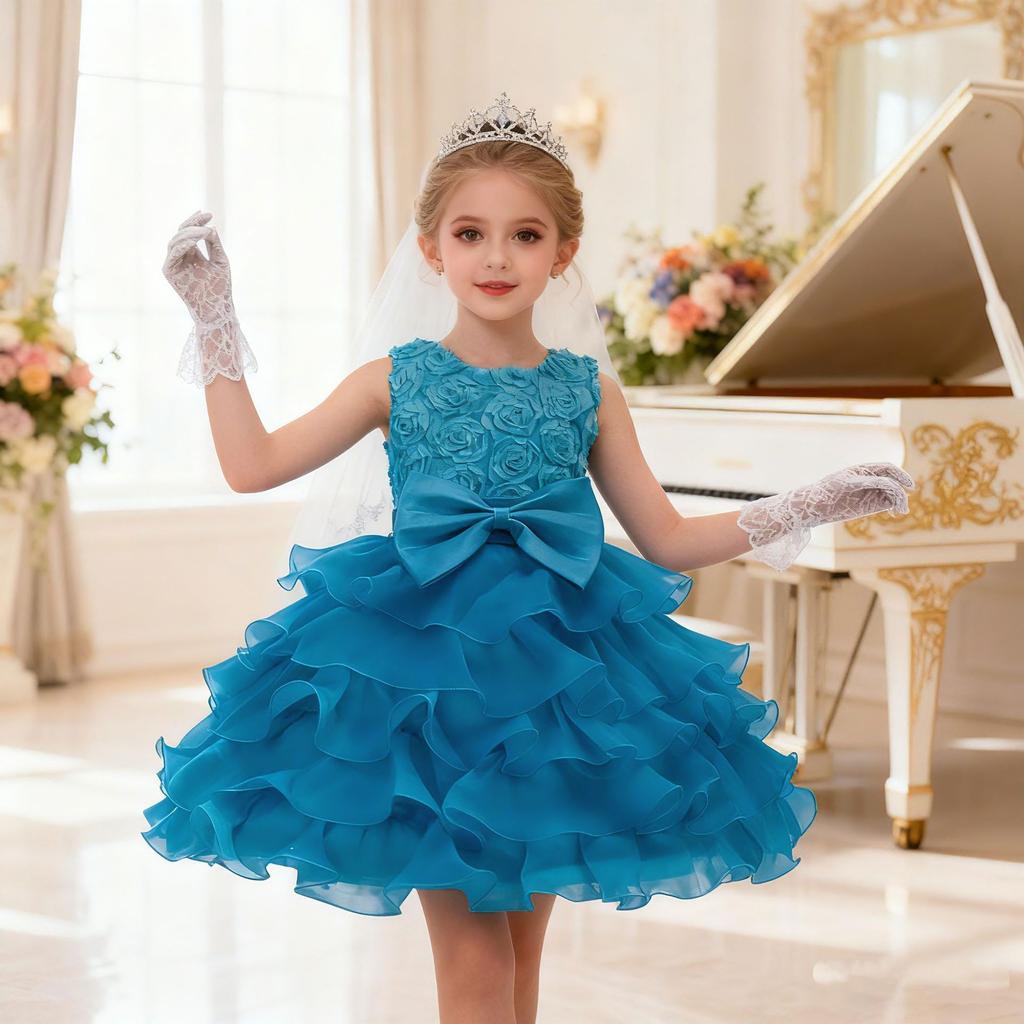 Children's Wedding Dress Big Children's Dress Girl's Flower Girl Rose Princess Dress in Stock